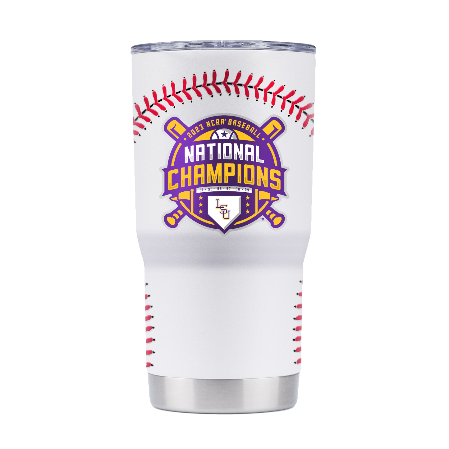 LSU 20oz White Baseball Tumbler - National Champs 2023