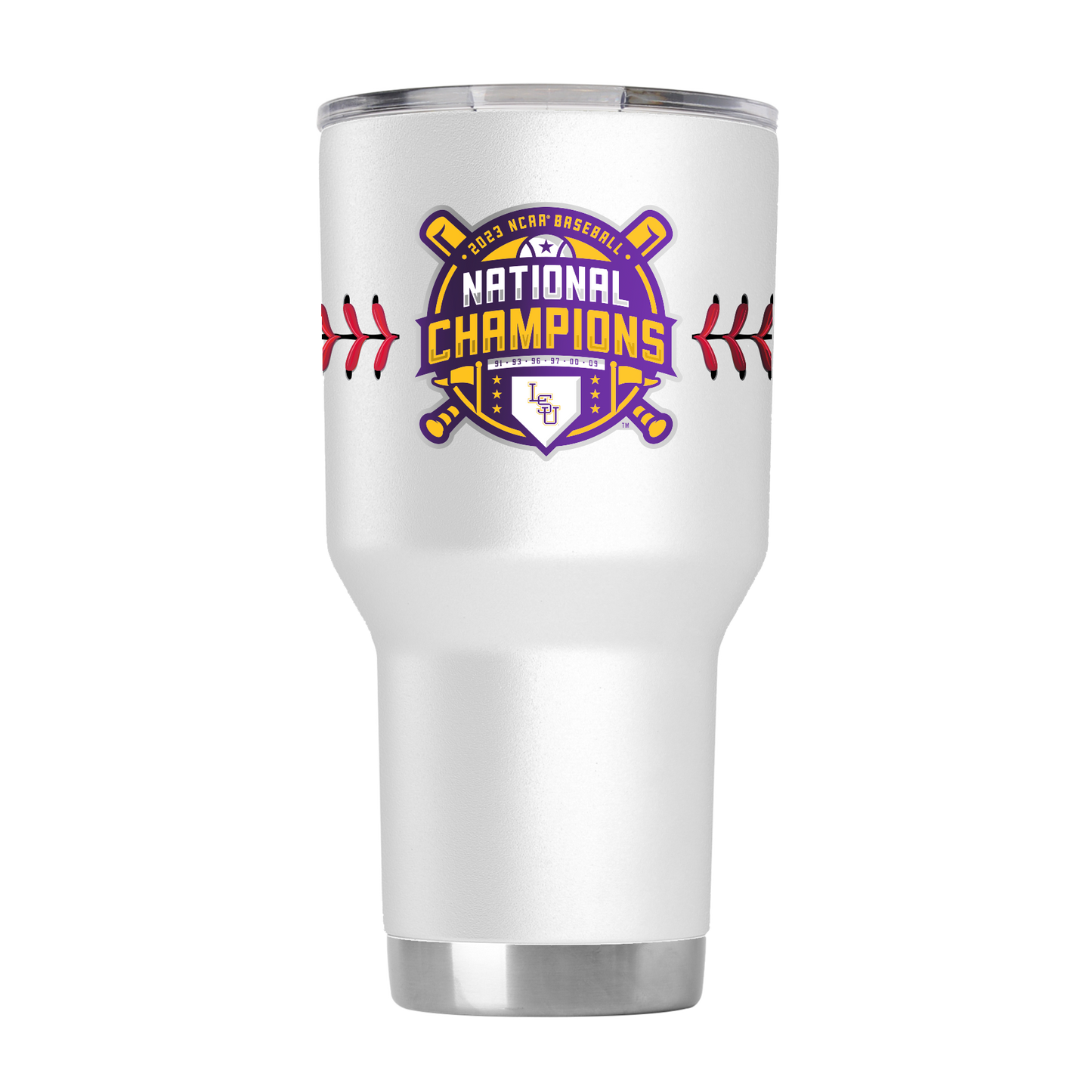 LSU 30oz White Baseball Tumbler - National Champs 2023