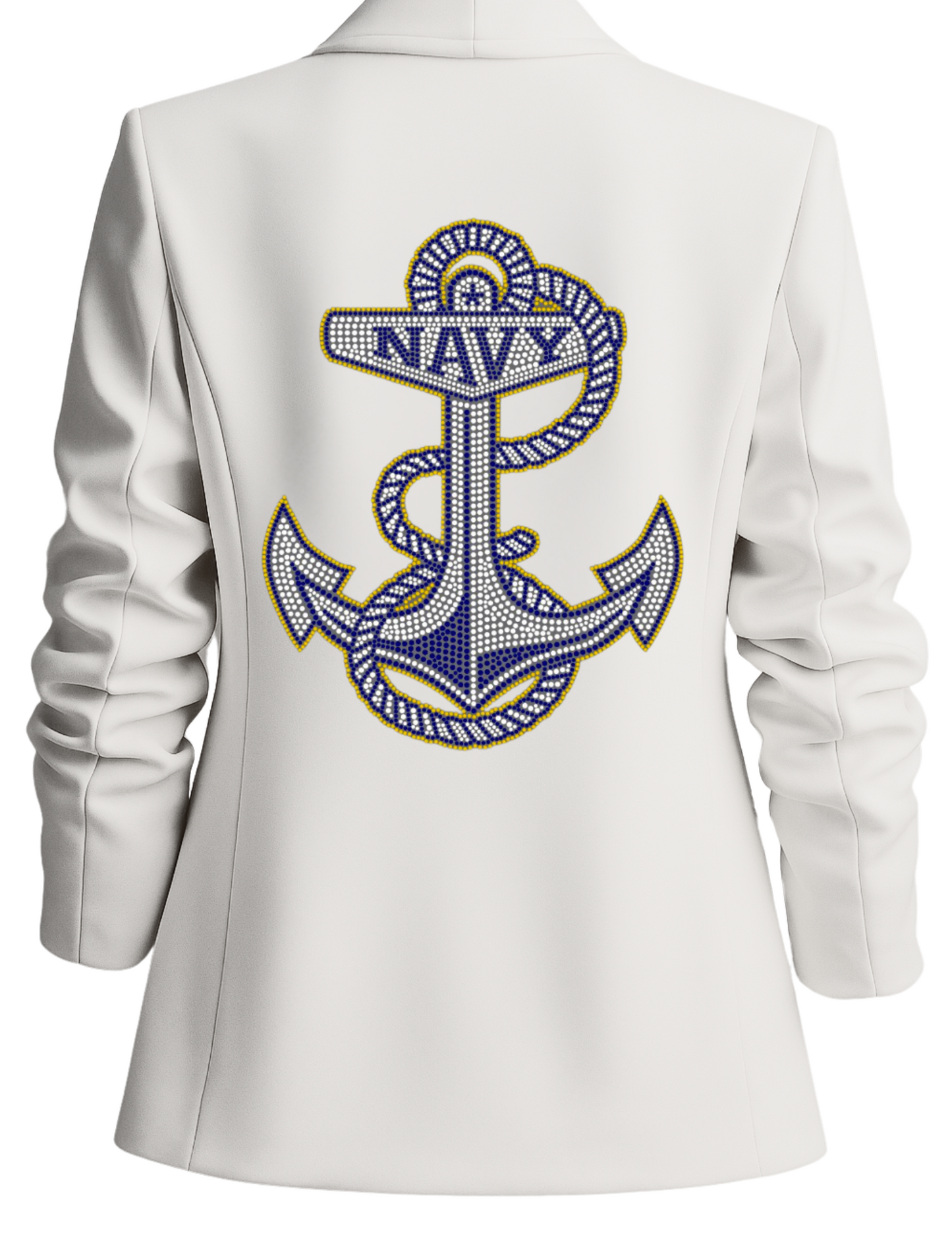Licensed Game Day Blazer, Ruched White, Naval Academy Anchor