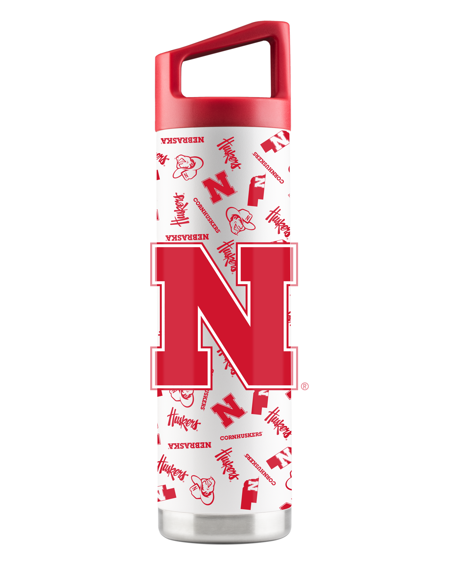 Nebraska 22oz White All Over Bottle