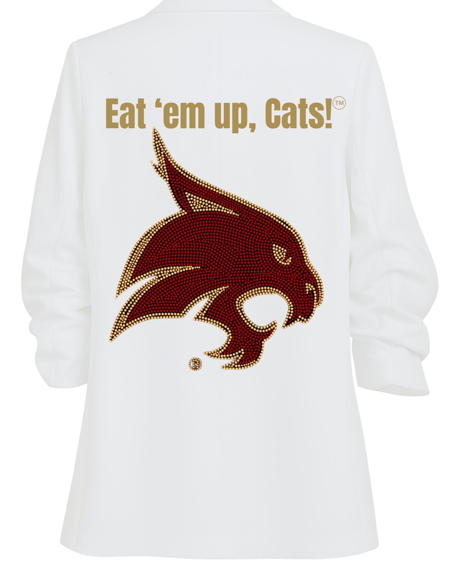 Licensed Game Day Blazer, Ruched White, Texas State Bobcat Eat Em Up Cats
