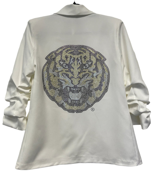 Licensed Game Day Blazer, Ruched White, LSU Tiger
