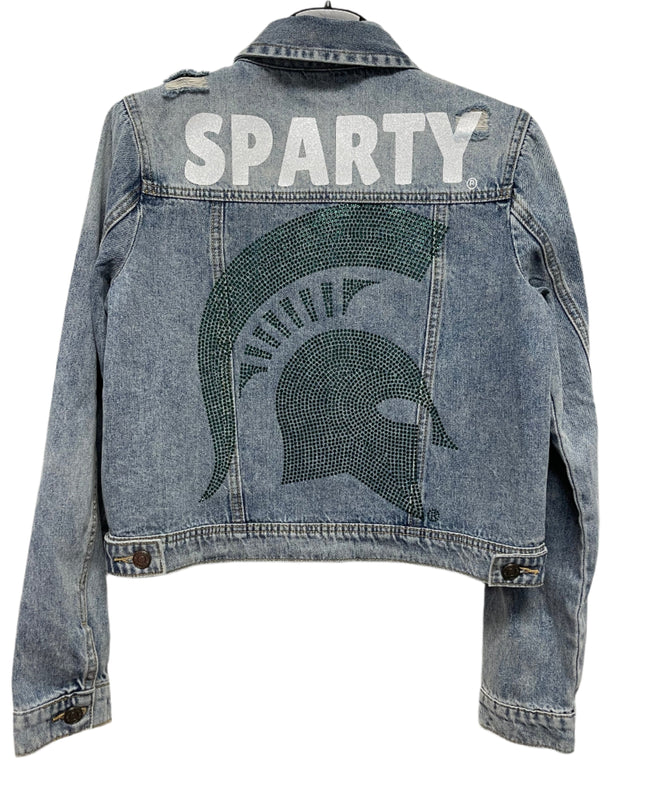 Licensed Game Day Jacket, Blue Denim, Michigan State Sparty Spartan Helmet