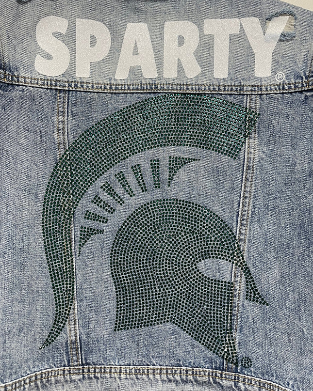 Licensed Game Day Jacket, Blue Denim, Michigan State Sparty Spartan Helmet