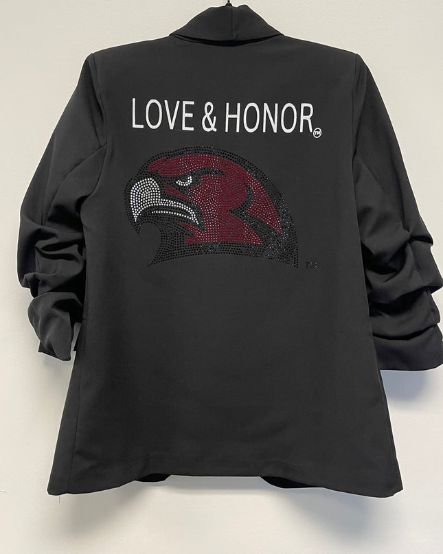 Licensed Game Day Blazer, Black Ruched, Miami of Ohio Redhawk Love & Honor