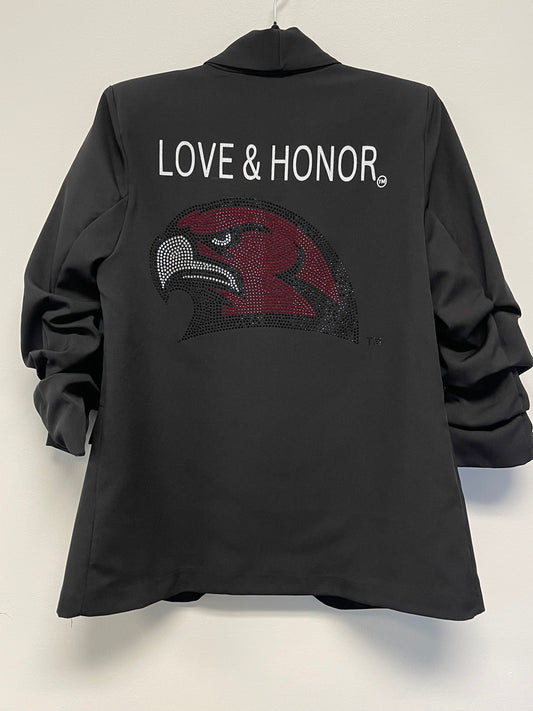 Licensed Game Day Blazer, Black Ruched, Miami of Ohio Redhawk Love & Honor