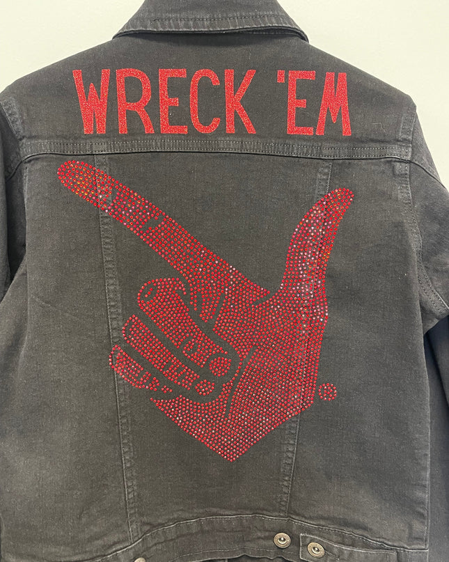 Licensed Game Day Jacket, Black Denim, Texas Tech Wreck 'Em Guns Up