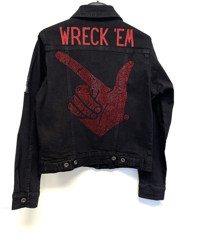 Licensed Game Day Jacket, Black Denim, Texas Tech Wreck 'Em Guns Up
