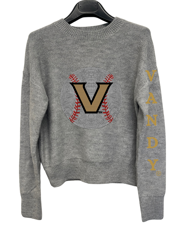 Licensed Game Day Sweater, Crewneck Gray, Vanderbilt Vandy Baseball