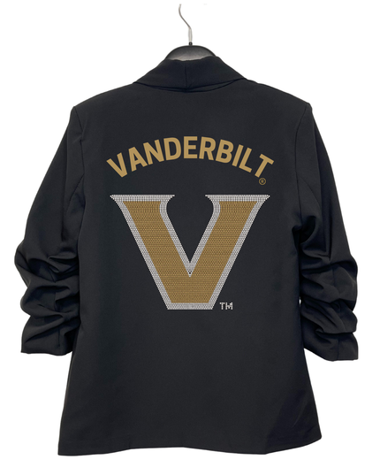 Licensed Game Day Blazer, Black Ruched, Vanderbilt Curve Gold & Silver V