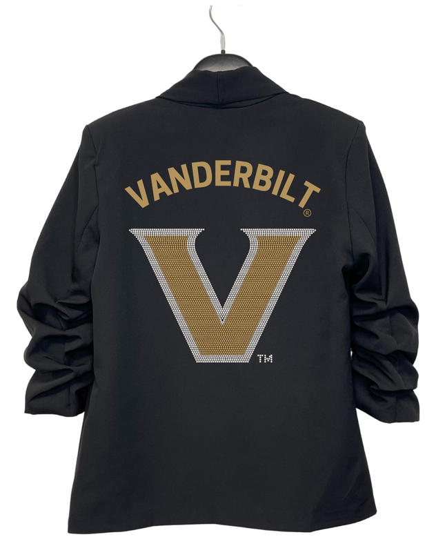 Licensed Game Day Blazer, Black Ruched, Vanderbilt Curve Gold & Silver V