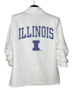 Licensed Game Day Blazer, White Ruched, Univ of Illinois Rounded Illinois I