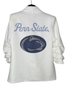 Licensed Game Day Blazer, White Ruched, Penn State Script Nittany Lion