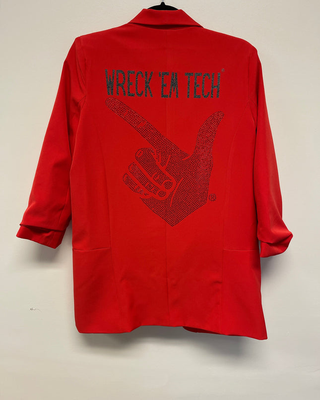 Licensed Game Day Blazer, Ruched Red, Texas Tech Wreck Em Tech Guns Up Hand