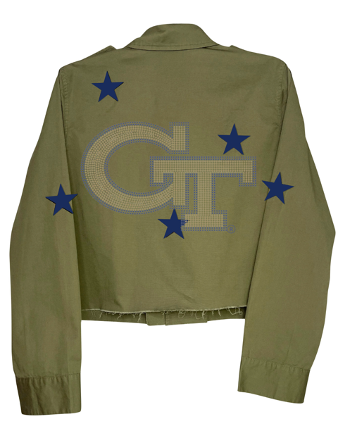 Licensed Game Day Jacket, Cropped Army Shacket, Georgia Tech GT