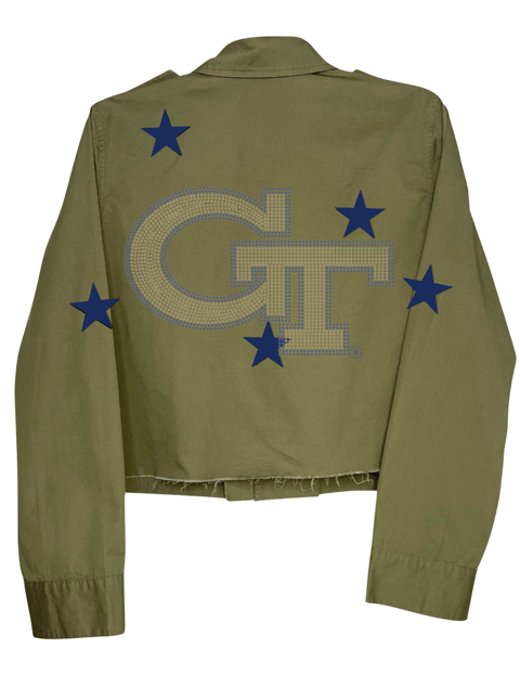 Licensed Game Day Jacket, Cropped Army Shacket, Georgia Tech GT