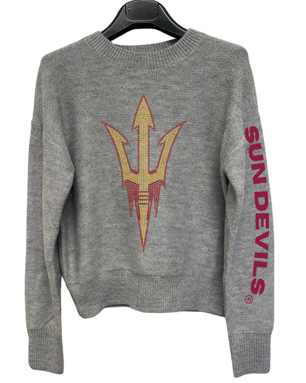 Licensed Game Day Sweater, Crewneck Gray, Arizona State Sun Devils Fork