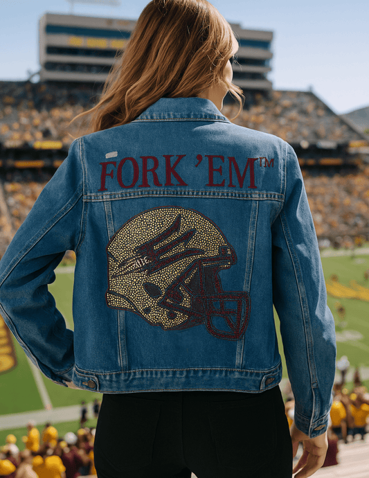 Licensed Game Day Jacket, Denim, Arizona State Fork 'Em Helmet