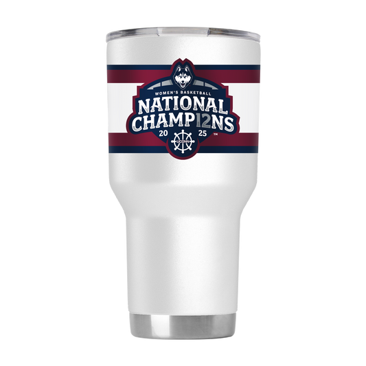 UConn 2025 National Champions 30oz White Stainless Steel Tumbler