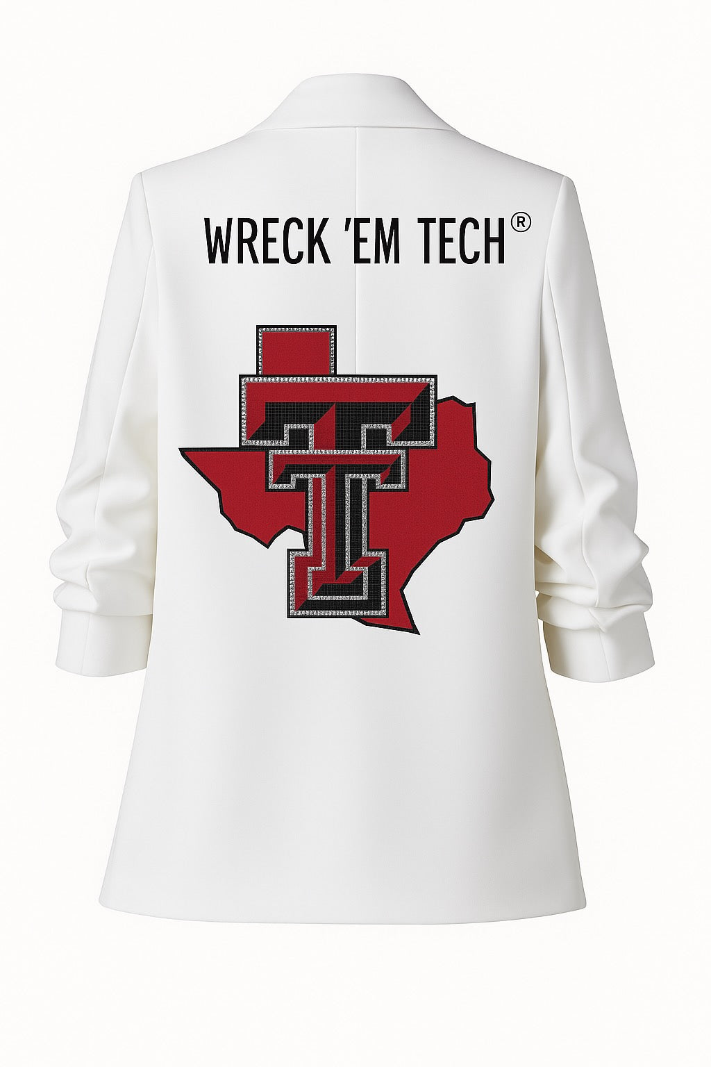 Licensed Game Day Blazer, Ruched White, Texas Tech Wreck Em Tech TT