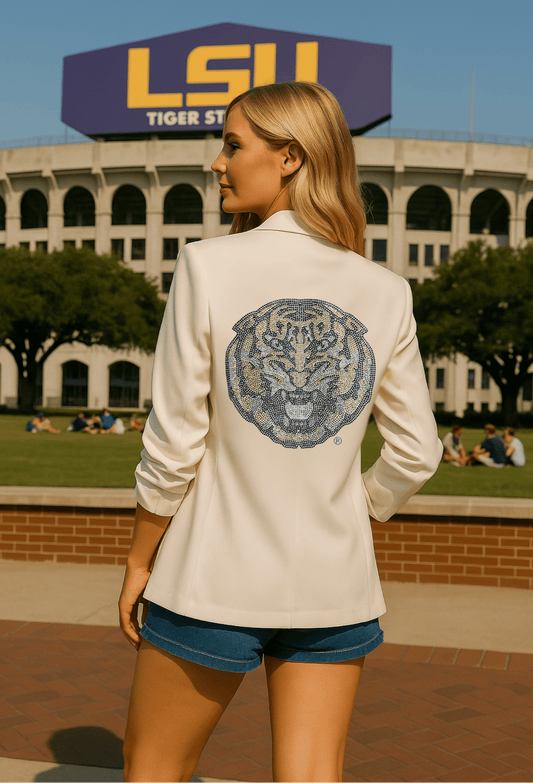 Licensed Game Day Blazer, Ruched White, LSU Tiger