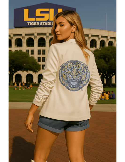 Licensed Game Day Blazer, Ruched White, LSU Tiger