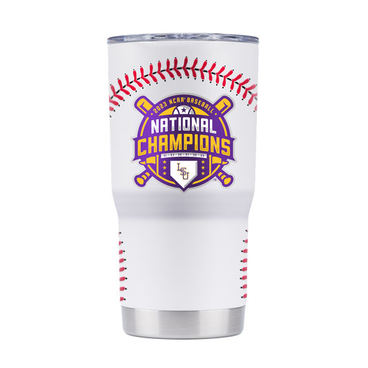 LSU 20oz White Baseball Tumbler - National Champs 2023