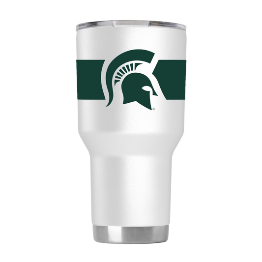 Michigan State 30oz White Stainless Steel Tumbler w- Stripes