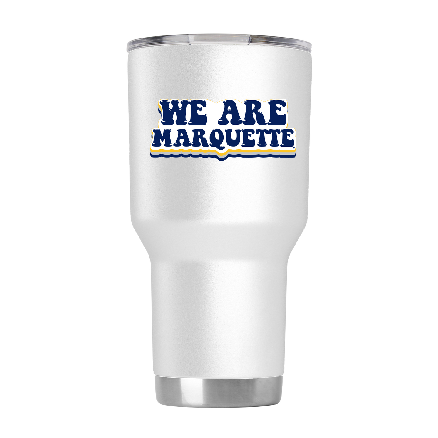 Marquette 30oz White Tumbler w/ 70's Bubble Font