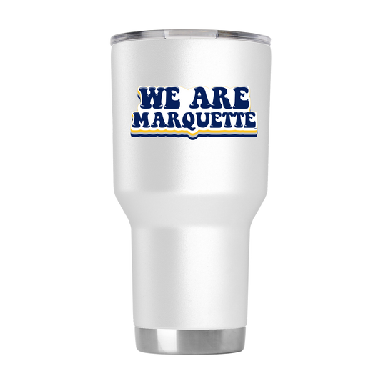 Marquette 30oz White Tumbler w/ 70's Bubble Font