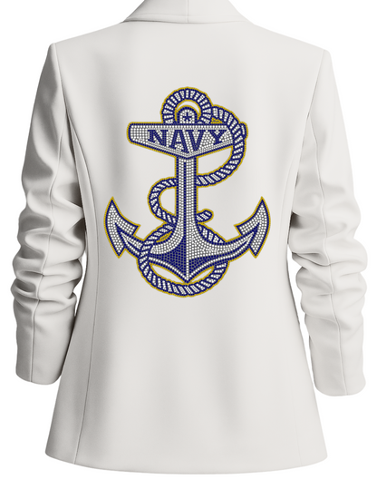 Licensed Game Day Blazer, Ruched White, Naval Academy Anchor