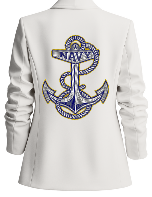 Licensed Game Day Blazer, Ruched White, Naval Academy Anchor