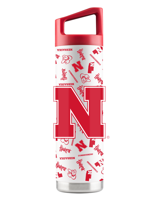 Nebraska 22oz White All Over Bottle
