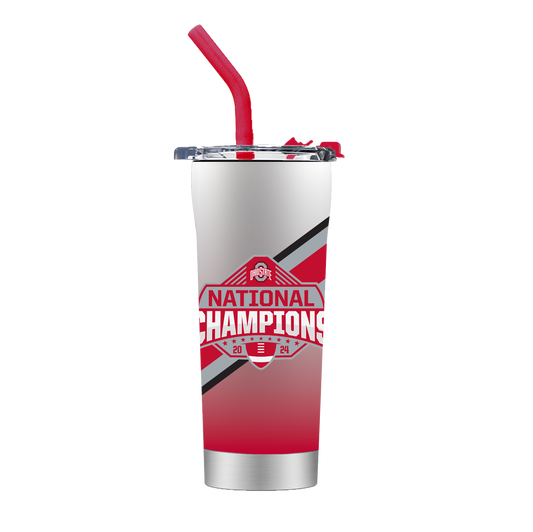 Ohio State 2024 National Champs 24oz White Stainless Steel Straw Tumbler