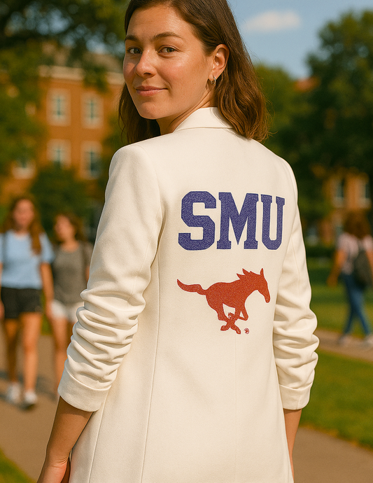 Licensed Game Day Blazer, Ruched White, SMU and Mustang