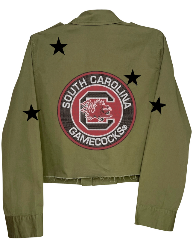 Licensed Game Day Jacket, Army Shacket Cropped, University of South Carolina, Circle Gamecock