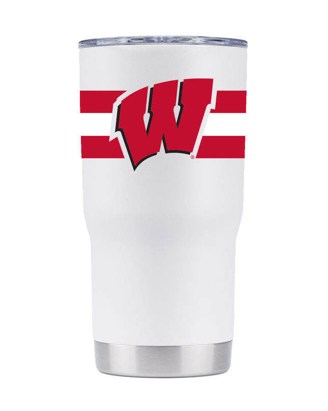 Wisconsin 20oz White Tumbler with Stripes