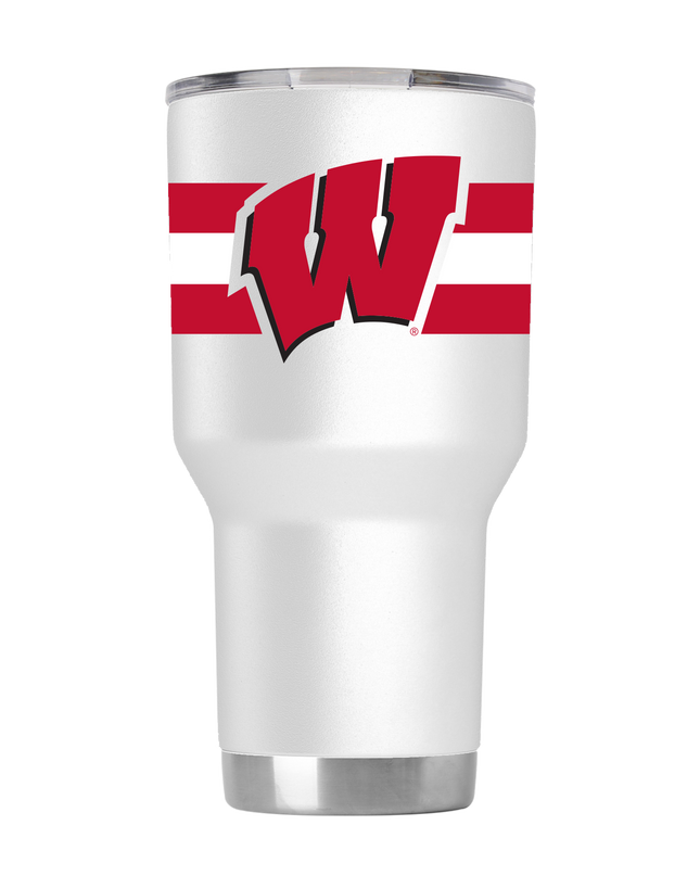 Wisconsin 30oz White Tumbler with Stripes