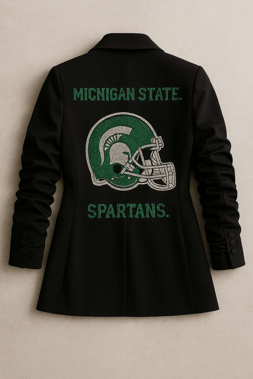 Licensed Game Day Blazer, Black Ruched, Michigan State Spartans & Football Helmet