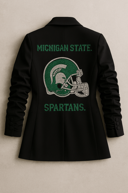 Licensed Game Day Blazer, Black Ruched, Michigan State Spartans & Football Helmet