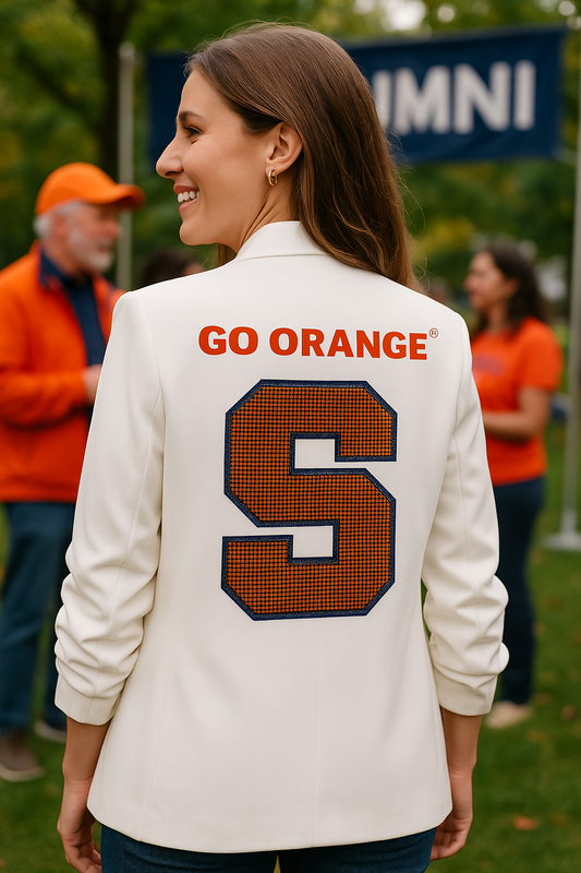 Licensed Game Day Blazer, Ruched White, Syracuse Big S Go Orange
