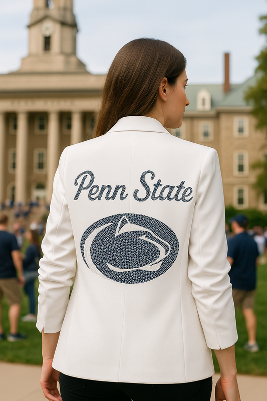 Licensed Game Day Blazer, White Ruched, Penn State Script Nittany Lion
