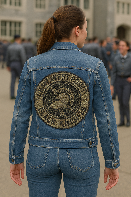 Licensed Game Day Jacket, Denim, Army West Point Circle Athena Shield