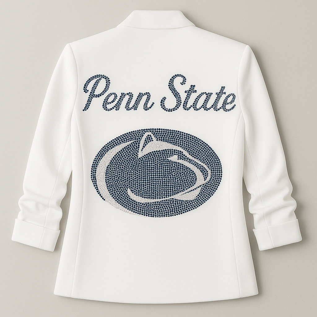 Licensed Game Day Blazer, White Ruched, Penn State Script Nittany Lion