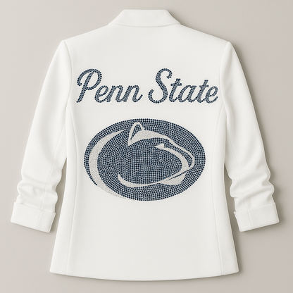 Licensed Game Day Blazer, White Ruched, Penn State Script Nittany Lion
