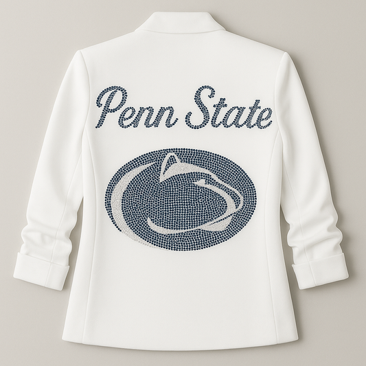 Licensed Game Day Blazer, White Ruched, Penn State Script Nittany Lion