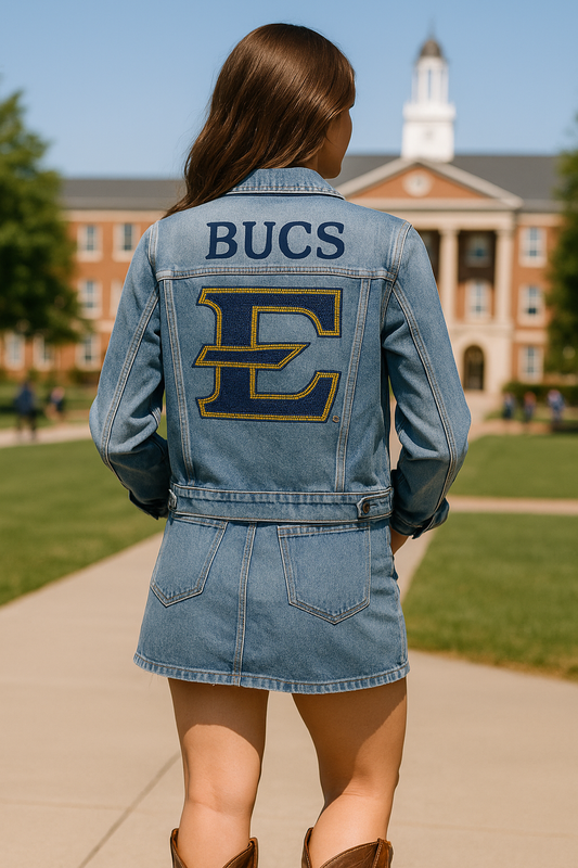 Licensed Game Day Jacket, Denim, East Tennessee State Bucs E