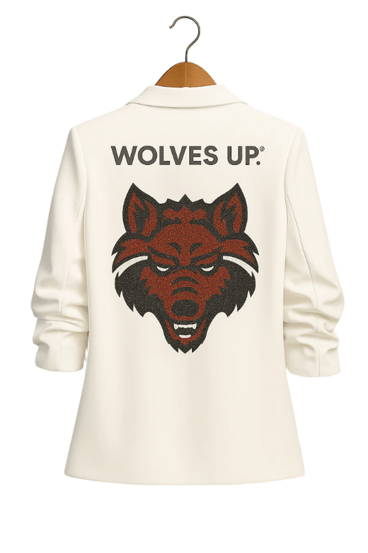 Licensed Game Day Blazer, Ruched White, Arkansas State Wolves Up Wolf
