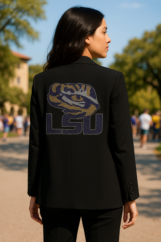 Licensed Game Day Blazer, Black w/ Pink Lining, LSU w/ Tiger Eye & Waterfall Pockets