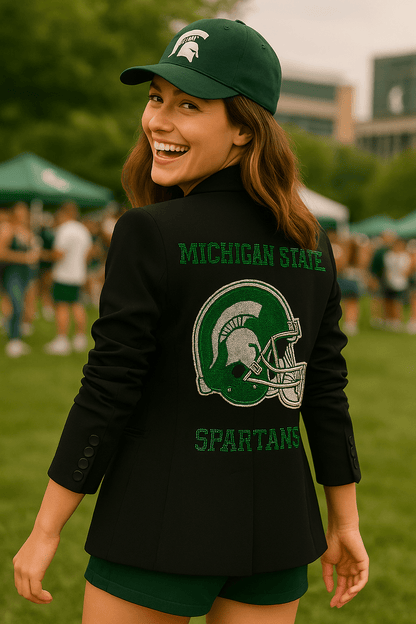 Licensed Game Day Blazer, Black Ruched, Michigan State Spartans & Football Helmet